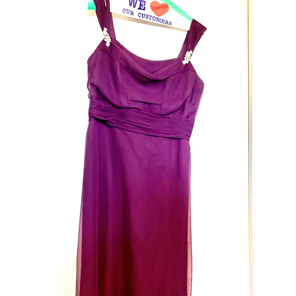 Brides made dress, plum, I made a pin that matches.